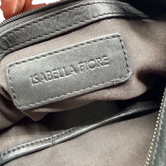 Isabella Fiore Black Leather Laser Cut Floral Shoulder Hobo Bag - Picture 12 of 16